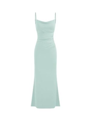 Women Wedding Guest Maxi Dresses Cowl Neck Backless Ruched Long Formal Dress Spaghetti Straps Evening Gown