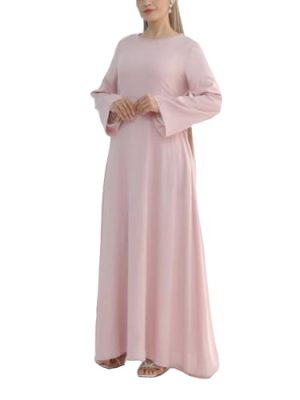Hanimeli Linen Long Sleeve Maxi Dress A-Line Modest Abaya for Summer and Spring Lightweight Breathable Dress