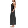 Women's 100% Linen Sleevelesss Black Tie Maxi Dresses Summer Casual