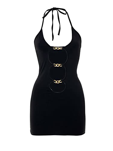 Women's Going Out Dresses Cut Out Backless Halter Bodycon Mini Dress Birthday Concert Rave Outfits