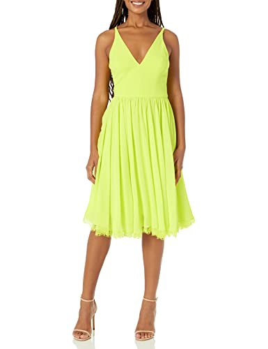 Women's Alicia Plunging Mix Media Sleeveless Fit and Flare Midi Dress