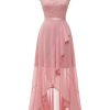 Women's V-Neck Dress for Women Wedding Guest Hi-Lo Floral Lace Prom Cocktail Party Formal Bridesmaid Dress