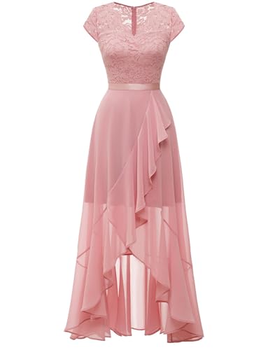 Women's V-Neck Dress for Women Wedding Guest Hi-Lo Floral Lace Prom Cocktail Party Formal Bridesmaid Dress
