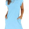 Women's Summer T Shirt Dress Casual Short Sleeve Crewneck Loose Fit Mini Dresses with Pockets