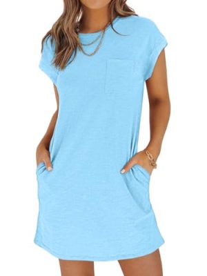 Women's Summer T Shirt Dress Casual Short Sleeve Crewneck Loose Fit Mini Dresses with Pockets