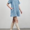 Denim Dress for Women Summer Casual Short Sleeve Chambray Mini Jean Dresses with Pockets
