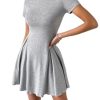 Women's Boho 2025 Summer Mini Dress, Solid Round Neck Dress