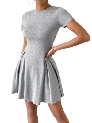 Women's Boho 2025 Summer Mini Dress, Solid Round Neck Dress