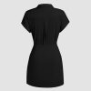 Dress for Women Collar Neck Mini Dress Middle Waist Buckle Wrap Short Sleeve Party Date Elegant