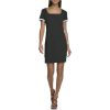 Women's Short Sleeve Square Neck Bow Embellished Shift Mini Dress