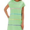 Womens Textured T Shirt Dress Short Sleeve Summer Casual Sequin Stripe Mini Dresses
