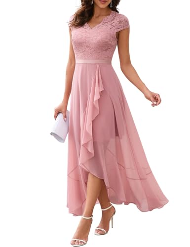 Women's V-Neck Dress for Women Wedding Guest Hi-Lo Floral Lace Prom Cocktail Party Formal Bridesmaid Dress