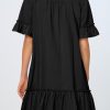 Women's Summer Button Down Shirt Dress Casual Ruffle Sleeve Shift Mini Dresses with Pockets