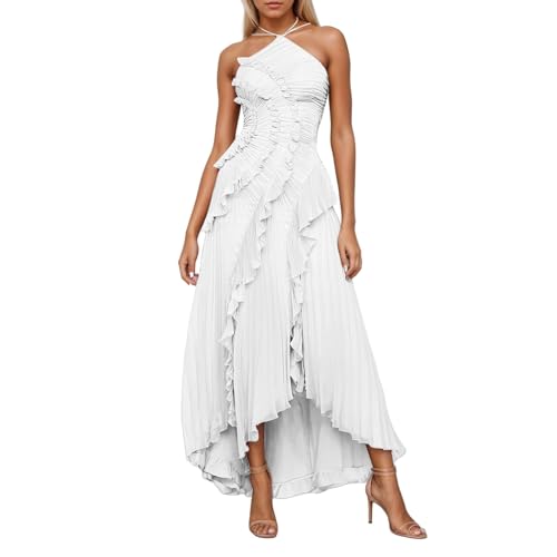 314SuUWo0KL.jpg Chiffon Tiered Dresses for Women Formal Halter Sleeveless Flowy Maxi Dress Summer Sexy Irregular Hem Solid Sundresses