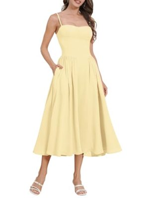 Women??s Corset Dress Sexy Thigh Spaghetti Strap Bustier Cocktail Dress Low Cut Boho Formal Dresses with Pockets