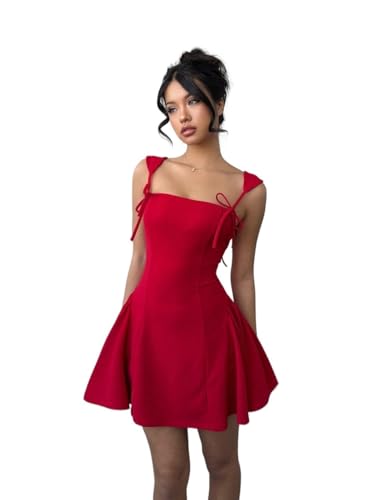 Women's Mini Sexy Dress 2025 Summer Sleeveless Spaghetti Strap Tie Mini Dress