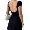 Women's Mini Sexy Dress 2025 Summer Cap Sleeve Elegant & U-Neck Backless Fit Dress