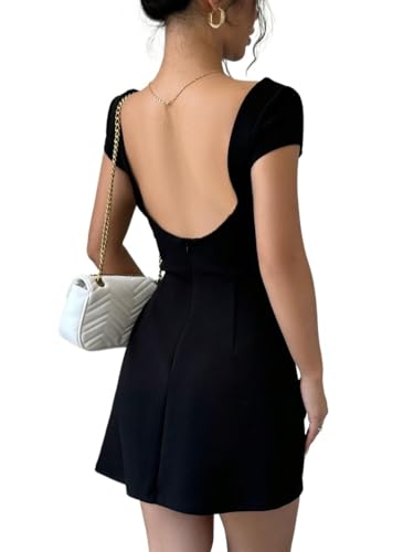 Women's Mini Sexy Dress 2025 Summer Cap Sleeve Elegant & U-Neck Backless Fit Dress