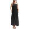 Women's 100% Linen Sleevelesss Black Tie Maxi Dresses Summer Casual