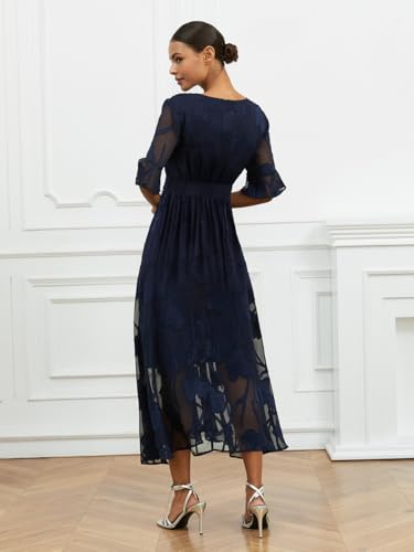 Summer Maxi Dresses for Women 2025 Casual Flutter Sleeve V Neck Cocktail Dress Smocked Elegant Ruffle A-Line Flowy Lace Dress