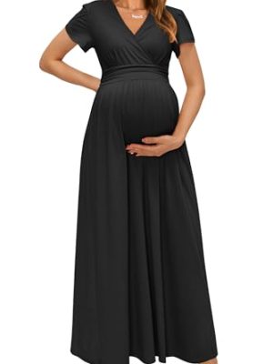 Maternity Maxi Dress Wrap V Neck Baby Shower Pregnancy Dresses for Photoshoot
