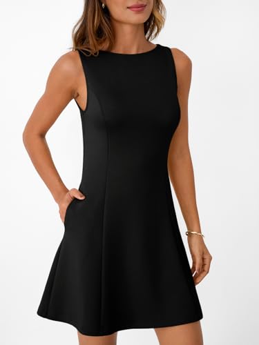 Women's A-Line Boat Neck Flowy Mini Dress Summer 2025 Going Out Party Club Vacation Sleeveless Tank Dresses
