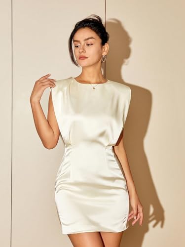 Summer Dresses for Women Sleeveless Round Neck Mini Solid Satin Dress Short Sundresses