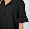 Women's Summer Button Down Shirt Dress Casual Ruffle Sleeve Shift Mini Dresses with Pockets