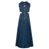 Women Elegant One-Piece with Slit Cut-Out Blue Jean Sundress Sleeveless Denim Dress