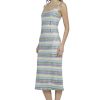 Sweetheart Neckline Midi Striped Knit, Square Neck, Summer Beach Vacation Dresses for Women