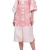 Women Casual V-Neck Mid Dress Floral Embroidery 3/4 Sleeves Spring Summer Tunic Dress Loose Zip Party Dress with Pocket