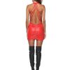 Women Backless Mini Dress Nightclub Sleeveless Patent Leather Evening Dress Club Wear