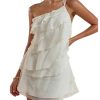 Women's One Shoulder Ruffle Mesh Mini Dress Layered Backless Vacation Party Sundresses