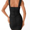 31Ch9ubvGwL.jpg Womens Mini Mesh Square Neck Fitted Going Out Ruched Dresses Summer Party Club Bodycon Short Dress