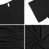 Women's Short Sleeve V Neck Ruched Bodycon Summer Casual Short T Shirt Dress