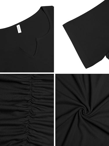 Women's Short Sleeve V Neck Ruched Bodycon Summer Casual Short T Shirt Dress