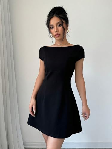 Women's Mini Sexy Dress 2025 Summer Cap Sleeve Elegant & U-Neck Backless Fit Dress