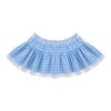 Women Men Sissy Pleated Mini Skirt Lace Hem Plaid Gingham Short Skirt Lingerie Fancy Dress