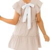 Women's Summer Ruffle Sleeve Flowy Babydoll Mini Dress Casual V Neck Tie Back A Line Tiered Short Dress with Pocket