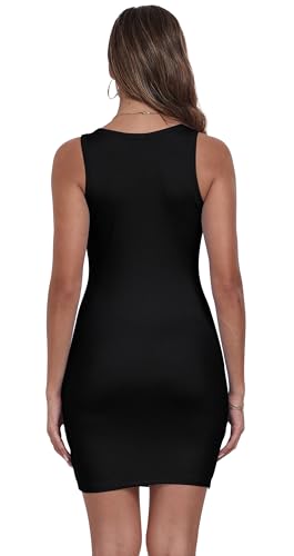 Women's Mini Dress Summer Tank Dress Ribbed Crew Neck Sleeveless Basic Bodycon Mini Dresses