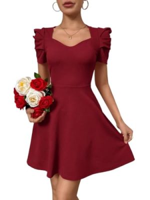 Women's Boho 2025 Summer Mini Dress, Summer Commute Red Short Sleeve Dress