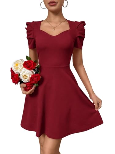 Women's Boho 2025 Summer Mini Dress, Summer Commute Red Short Sleeve Dress