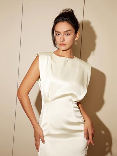 Summer Dresses for Women Sleeveless Round Neck Mini Solid Satin Dress Short Sundresses