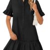 Women's Summer Button Down Shirt Dress Casual Ruffle Sleeve Shift Mini Dresses with Pockets