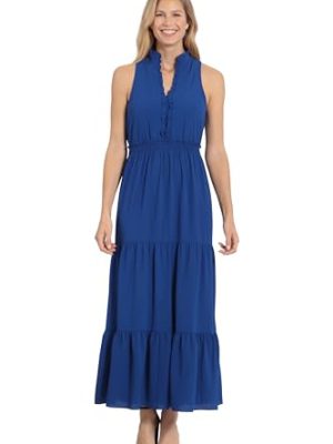 Women's Easy Feminine Versatile Smocked Waist Ruffle Neckline
