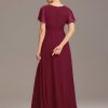 Women's Classic Round Neck Short Sleeves Chiffon Floor Length Bridesmaid Dress 01840-PH
