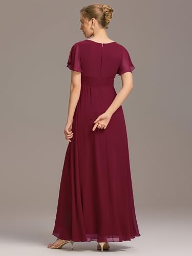 Women's Classic Round Neck Short Sleeves Chiffon Floor Length Bridesmaid Dress 01840-PH