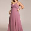 Women's Summer Chiffon Pleated Plus Size Bridesmaid Dresses Sleeveless Formal Gown with Spaghetti Straps
