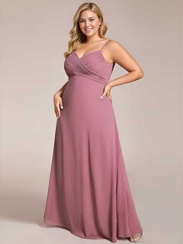 Women's Summer Chiffon Pleated Plus Size Bridesmaid Dresses Sleeveless Formal Gown with Spaghetti Straps
