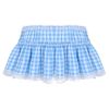 Women Men Sissy Pleated Mini Skirt Lace Hem Plaid Gingham Short Skirt Lingerie Fancy Dress
